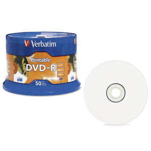 Verbatim Inkjet Printable DVD R White 50pk 4.7GB Full Color High Quality Label