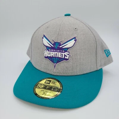 Chapéu Charlotte Hornets New Era 59Fifty coroa baixa cinza azul-petróleo ajustado tamanho 7-1/2 NBA - Imagem 1 de 4