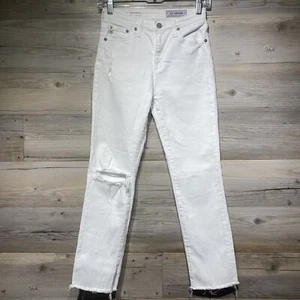 Adriano Goldschmied Isabelle High Rise Straight Crop Jeans White Sz. 24R Raw Hem - Picture 1 of 13