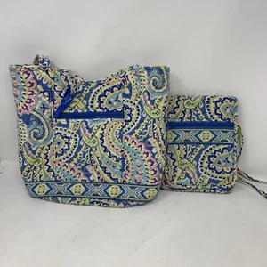 Vera Bradley Capri Blue Shoulder Purse Quilted Matching Crossbody SatchelPaisley - Picture 1 of 14