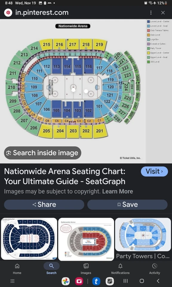 PAIR Columbus Bluejacket VS Pittsburg Penguins Fri. 11/28 NATIONWIDE 217 E - Image 1 of 3