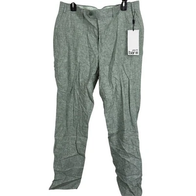 Pantalones Bar III ajustados de lino mezcla de algodón verdes para hombre frente plano nuevos con etiquetas talla 36x32 Foto 1 de 4
