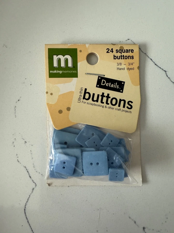 Making Memories 24 Square Ice Blue Ultra-Thin Buttons 3/8"- 3/4" Scrapbooking - Image 1 of 4