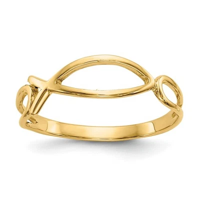 14k Yellow Gold Polished Ichthus Fish Fancy Ring Size 6 - Изображение 1 из 4