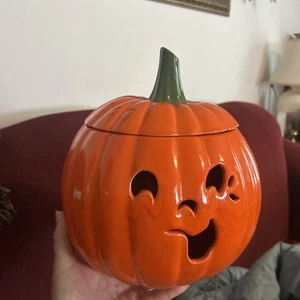 Vintage ceramic pumpkin with lid halloween fall handmade decor glossy container - Picture 1 of 5