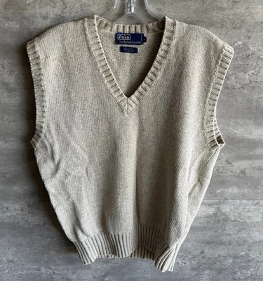 Chaleco Suéter Vintage Años 80 Polo Ralph Lauren Beige Tejido Mezcla Lino Talla L Foto 1 de 3