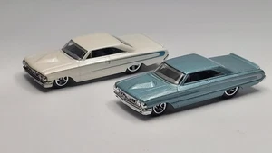 Hot Wheels 2007 New Model '64 Ford Custom Galaxies (2) White and Blue 1:64 Loose - Picture 1 of 6