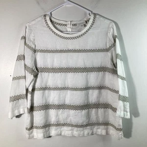 Womens J Jill Love Linen Linen Embroidered Striped Tunic 3/4 Sleeve MP - Picture 1 of 8