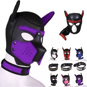 Neoprene Puppy Hood Role Play Dog Mask Puppy Cosplay Full Head with Neck Cover - Afbeelding 1 van 34