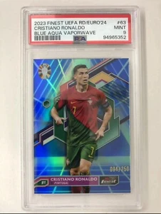 2023 Topps Finest Cristiano Ronaldo Blue Aqua Vaporwave 094/250 PSA 9 #63 HP24 - Picture 1 of 2