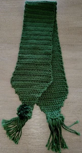 girls women HAND MADE dark green KNIT WINTER SCARF pompoms ONE SIZE NICE - Picture 1 of 1