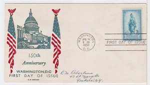 TurtlesTradingPost- Capital Sesquicentennial Statue 1950 FDC 989- George Cachet - Picture 1 of 1