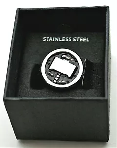 Marvel Comics Thor Hammer Logo Stainless Steel & Enamel Ring New NOS Box sz 10 - Picture 1 of 5