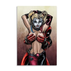 Harley Quinn & Deadpool Poster Print Wall Art, Living for Living Room Bed - Picture 1 of 6
