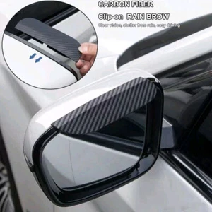 2X Carbon Fiber Clip-on Car Side View Mirror Rain Eyebrow Visor Protector Cover - Picture 1 of 14