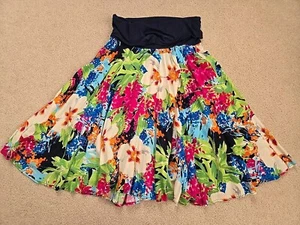 Vintage Y2k SOLEMIO Skirt Medium Colorful Flowers Circle Pleated Tall Elastic - Picture 1 of 11