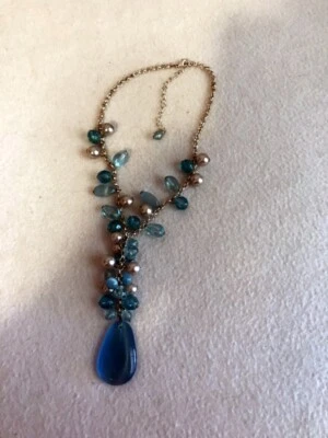 Collar Azul Tono Plata Cuentas Acrílicas Perla Imitación 16" Cuentas Borla Gota 3 3/4" Foto 1 de 2