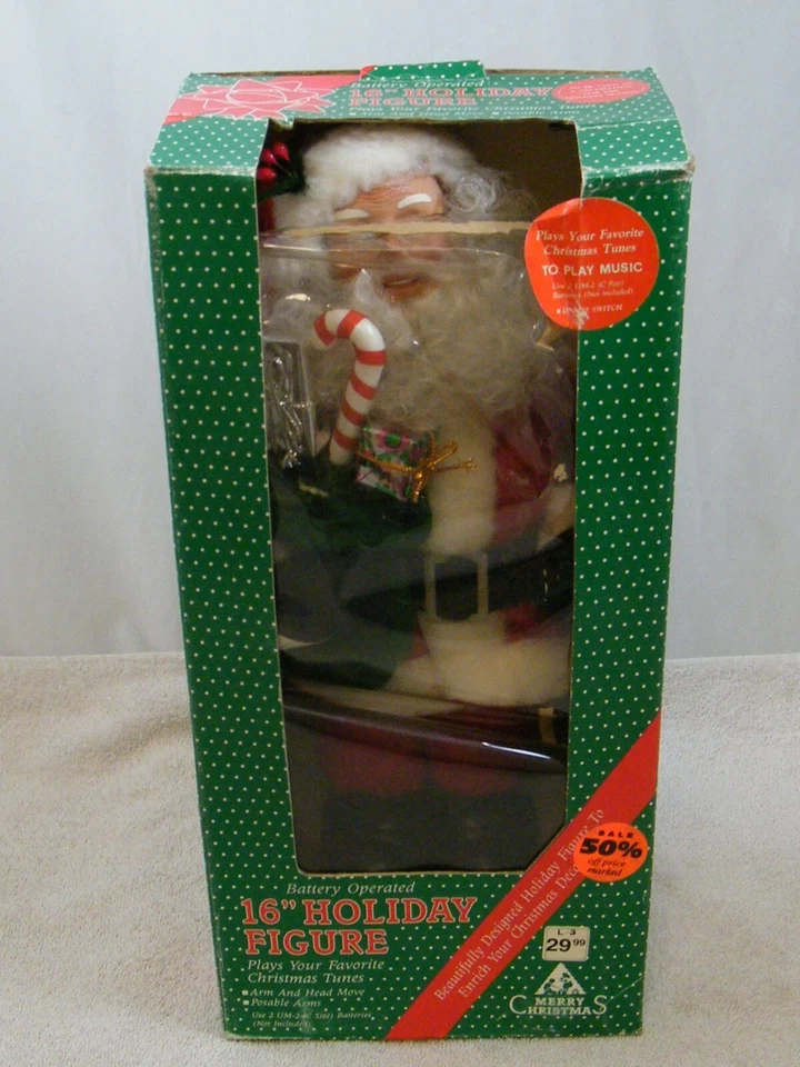 复古 MERRY CHRISTMAS 16 英寸假日雕像 SANTA、戏剧音乐、不动 — 第 1/4 张图片