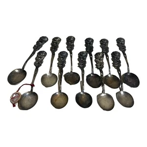 Vintage Antiko 100 Silver Bon-Bon Coffee Spoon Rose Handle 11 Piece Set Germany - Picture 1 of 7