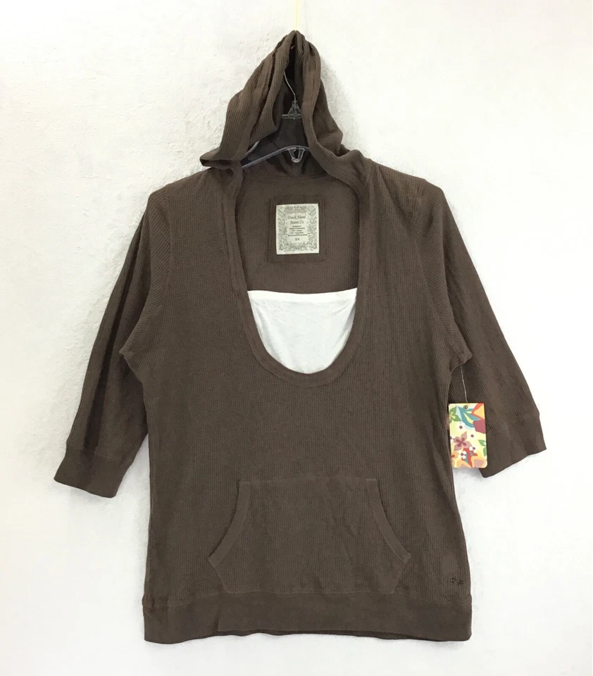 Утка голова коричневый мешок карман тепловой вафли вязаный пуловер Топ / Junior's размер 2 X - Изображение 1 из 4