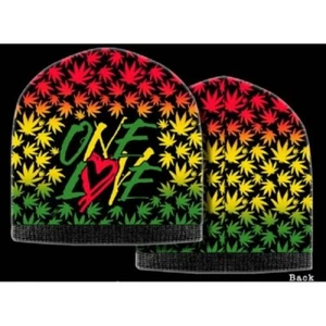 New Rasta One Love Hat Adult Gift Beanie Winter Pot Leaves Marijuana Soft Warm - Picture 1 of 3