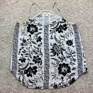 Ann Taylor Loft Spaghetti Strap Top w/ Floral Designs, Women's S (White & Black) - Picture 1 of 10