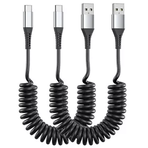 2 Pack 3FT USB C Charger Cable 60W Fast Charging, Coiled A to C - Picture 1 of 7