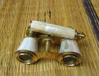 Vintage Opera Glasses Ornate Brass Frame, Mother of Pearl Accents Elegant ... - Image 1 of 4