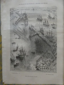 gravure issue de la france et les francais : siege de la rochelle 1627 port - Picture 1 of 1