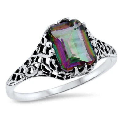 1.5 Ct MYSTIC QUARTZ 925 STERLING SILVER FILIGREE VICTORIAN STYLE RING      700Z - Image 1 of 3