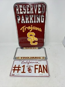 USC TROJANS # 1 FAN License Plate, License Plate Holder & Reserved Parking Sign - Picture 1 of 15