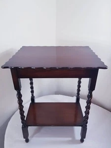 Vintage Antique Brown Oak Barley Twist Leg Side End Hall Display Table  - Picture 1 of 13