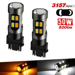 2x 3157 Dual Color Type-1 Switchback White/Amber Turn Signal Parking Light Bulbs - Imagen 1 de 6