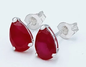 GENUINE 1.18 Cts RUBY STUD EARRINGS 14K WHITE GOLD - Free Appraisal Service -NWT - Picture 1 of 8