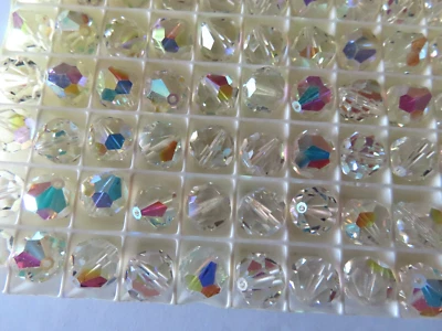24 Swarovski vintage (retired cut) round tapered end bead 10mm Crystal AB. #5300 - Image 1 of 2