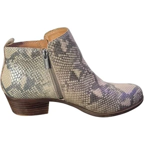 Lucky Brand Basel Booties Snakeskin Print Ankle Boots Zip Up Womens 9.5 Leather - Picture 1 of 12