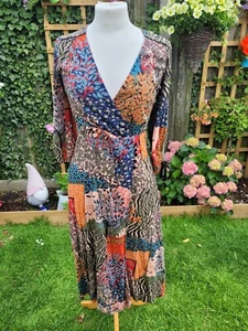 Monsoon Dress Size Small Crossover Front V Neck Multicoloured 3/4 Sleeves - Picture 1 of 12