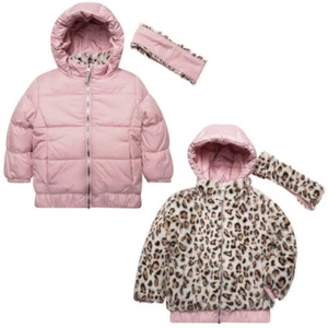 GERRY GIRLS REVERSIBLE HOODED JACKET & HEADBAND FAUX FUR (Peony/Leopard, 6) NWT - Picture 1 of 1