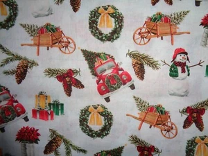 Handmade cotton 2pc crib sheet setBlue/snowmen/wreaths/Red Trucks - Picture 1 of 2