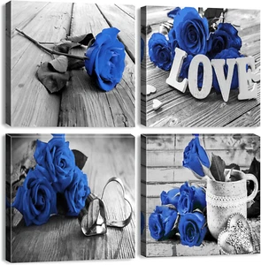 Blue Wall Art Flower Wall Decor Royal Canvas Pictures for 12x12in Blue Rose - Picture 1 of 11