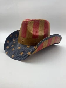 Men's & Women's Straw Western Hat with American Flag Design - Picture 1 of 5