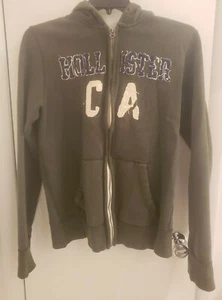 Hollister CA Men's Size Medium Olive Green Distressed Hoodie Cotton Full Zip - Picture 1 of 2