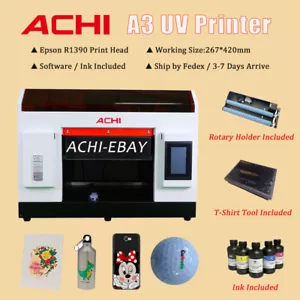 A3 1390 Flachbett UV Drucker für Holz Metall Leder Glas Flasche Becher Stein Acryl - Bild 1 von 13