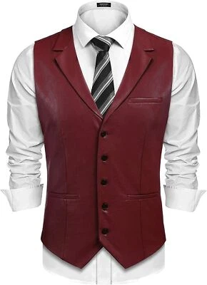 Classic Maroon Button Western Vest Coat Men Lambskin Leather Waistcoat - Image 1 of 4