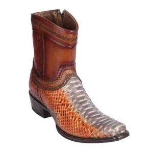 Los Altos COGNAC PYTHON SNAKE Ankle Boot SQUARE Toe Side Zipper EE 76B5788 - Picture 1 of 2