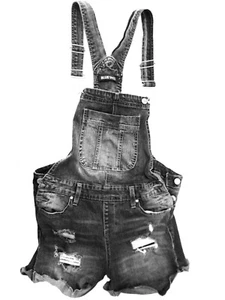Blue Spice Womens Denim Shortalls Junior 7 Blue Jean Bib Overalls Distressed. - Picture 1 of 4