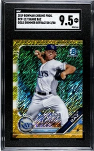 2019 Bowman Chrome Prospect Gold Shimmer Refractor /50 Shane Baz SGC 9.5 Pop 1!! - Bild 1 von 2