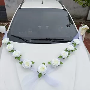 Hochzeit Auto Blumen - Elfenbein Rosen und Band Set für Auto, Veranstaltungsort oder Geschenkverpackung - Bild 1 von 2