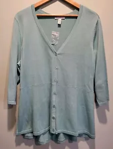 NWOT Seafoam Green 3/4 Sleeve V Neck Tunic Cardigan Sweater Isaac Mizrahi 2X - Picture 1 of 7