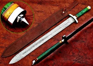 DAMASCUS FORGE HUNTING WARRIOR SWORD STEEL GUARD POMMEL PAKKA WOOD & COVER - Picture 1 of 8